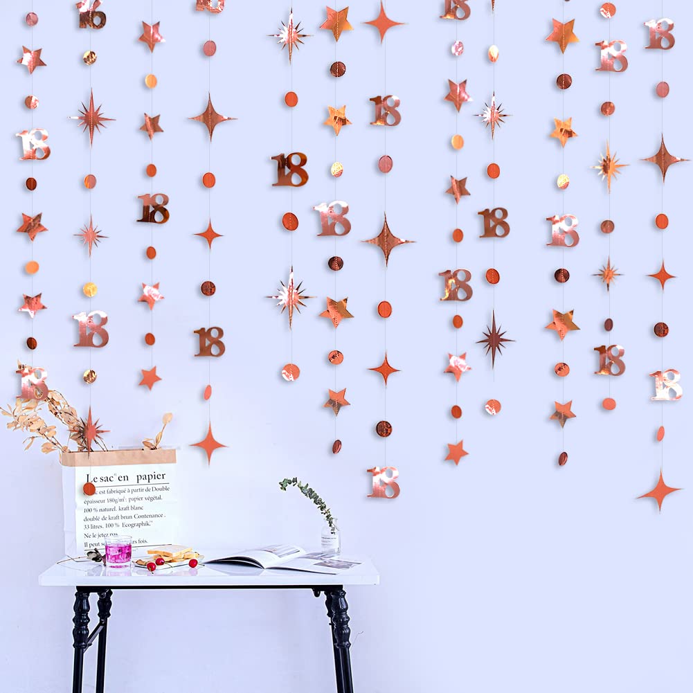Rose Gold 18Th Birthday Decorations Number 18 Circle Dot Twinkle Star Garland Kit Metallic Hanging Streamer Bunting Banner Backd