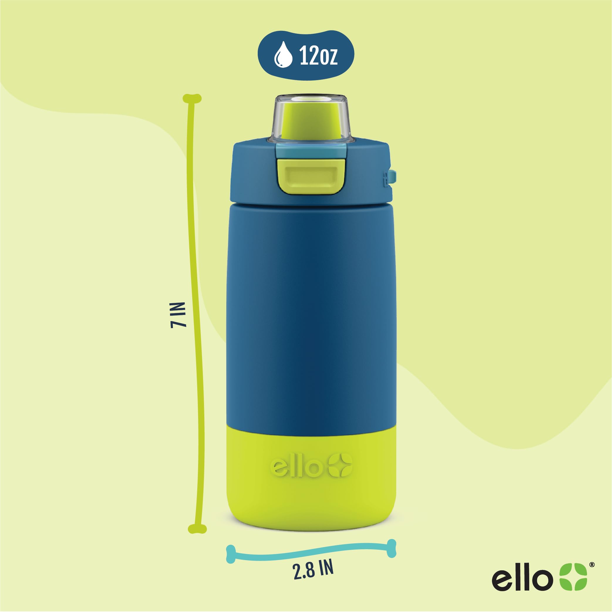 Ello Kids Colby 12Oz Stainless Steel Insulated Water Bottle With Straw And Built-In Silicone Coaster Carrying Handle And Leak-Pr
