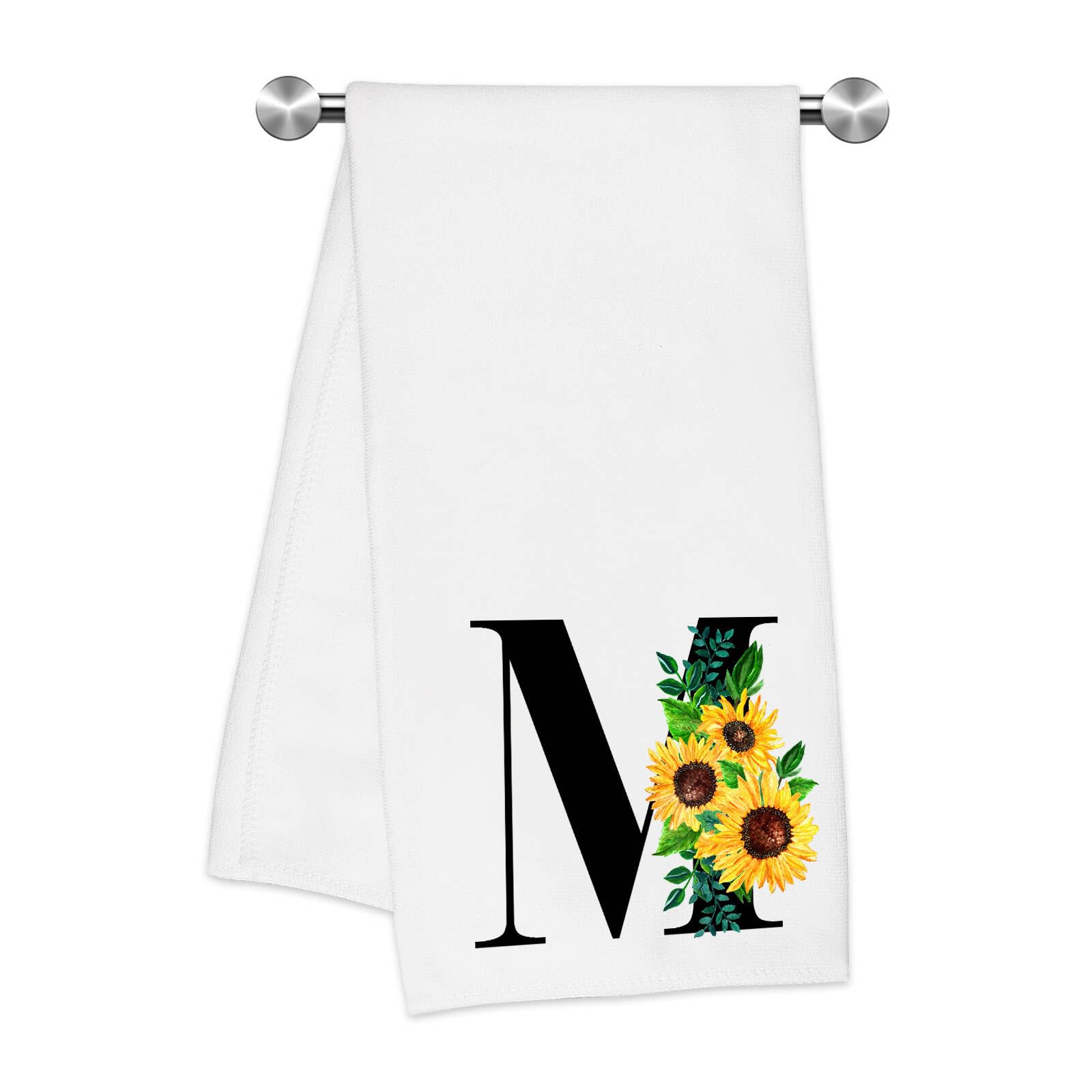 Z-synka Monogrammed Sunflower Hand Towels,Ini-tial M Tea Towel Letter Kitchen Towels,Sunflower Gifts for Women,Monogram Dish Tow