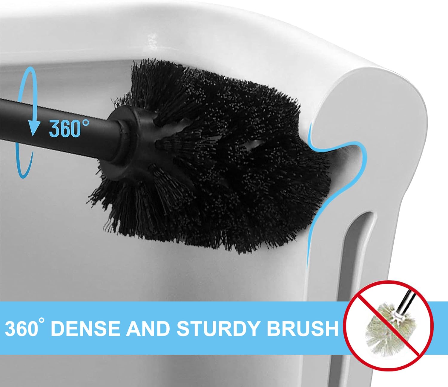 Zahari Home Marble Toilet Bowl Brush And Holder, Black, Metal