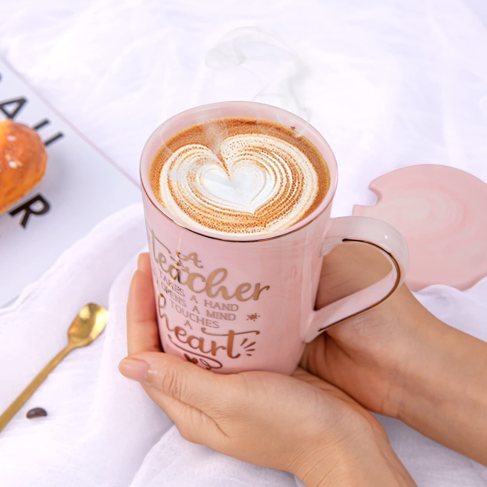 Unique Teacher Appreciation Gifts for Women - Best Teachers Christmas Mug for Teachers from Student, 14Oz Pink Marble Ceramic Go