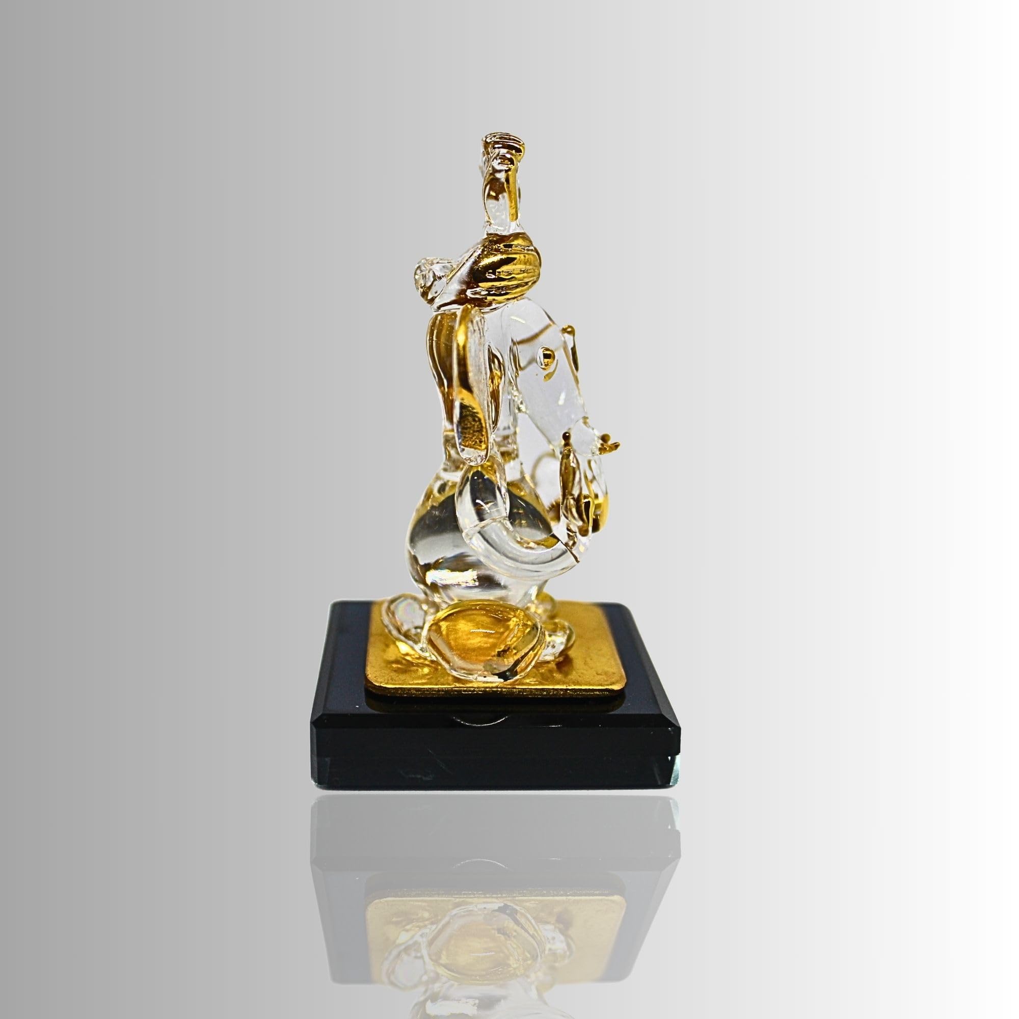 Rueca Ganesh Idol For Car Dashboard Cute Small Gold Plated Crystal Glass Lord Ganesha God Vinayaka Statue For Temple Decor (Desi