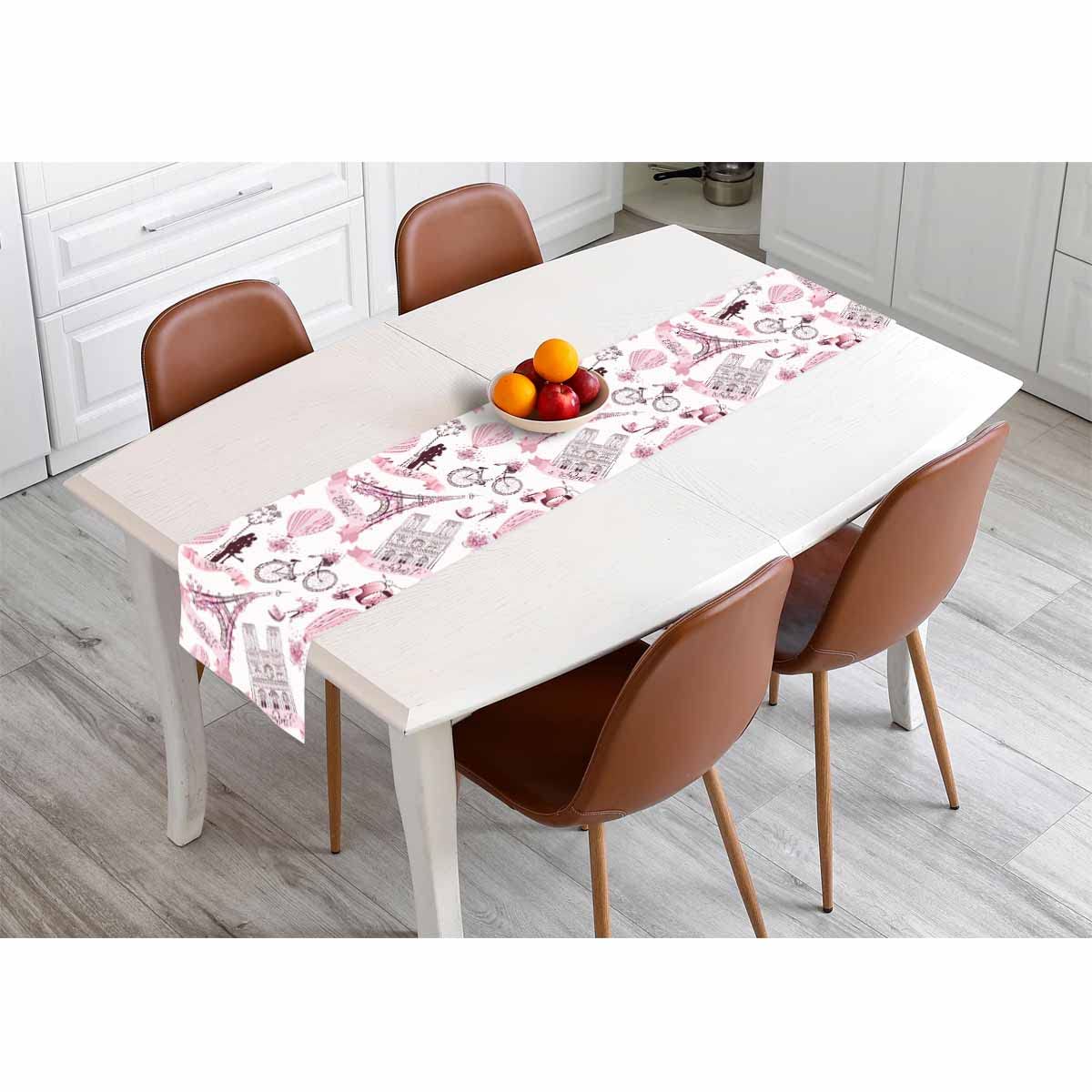 HOSNYE Table Runner Pink Romantic Travel in Paris Cotton Linen Table Runner Decoration for Kitchen Family Dinner Table Holiday Party Farmhouse Style 13 x 72 Inch