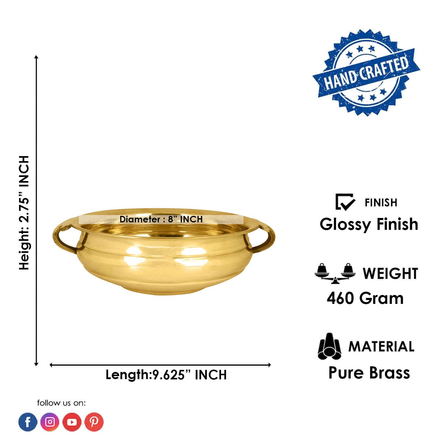 Craftsman SATVIK Decorative 9.6 Inch (8 Inner Dia) Brass Urli For Floating Candles and Flowers Designer Bowl For Living Room Dec