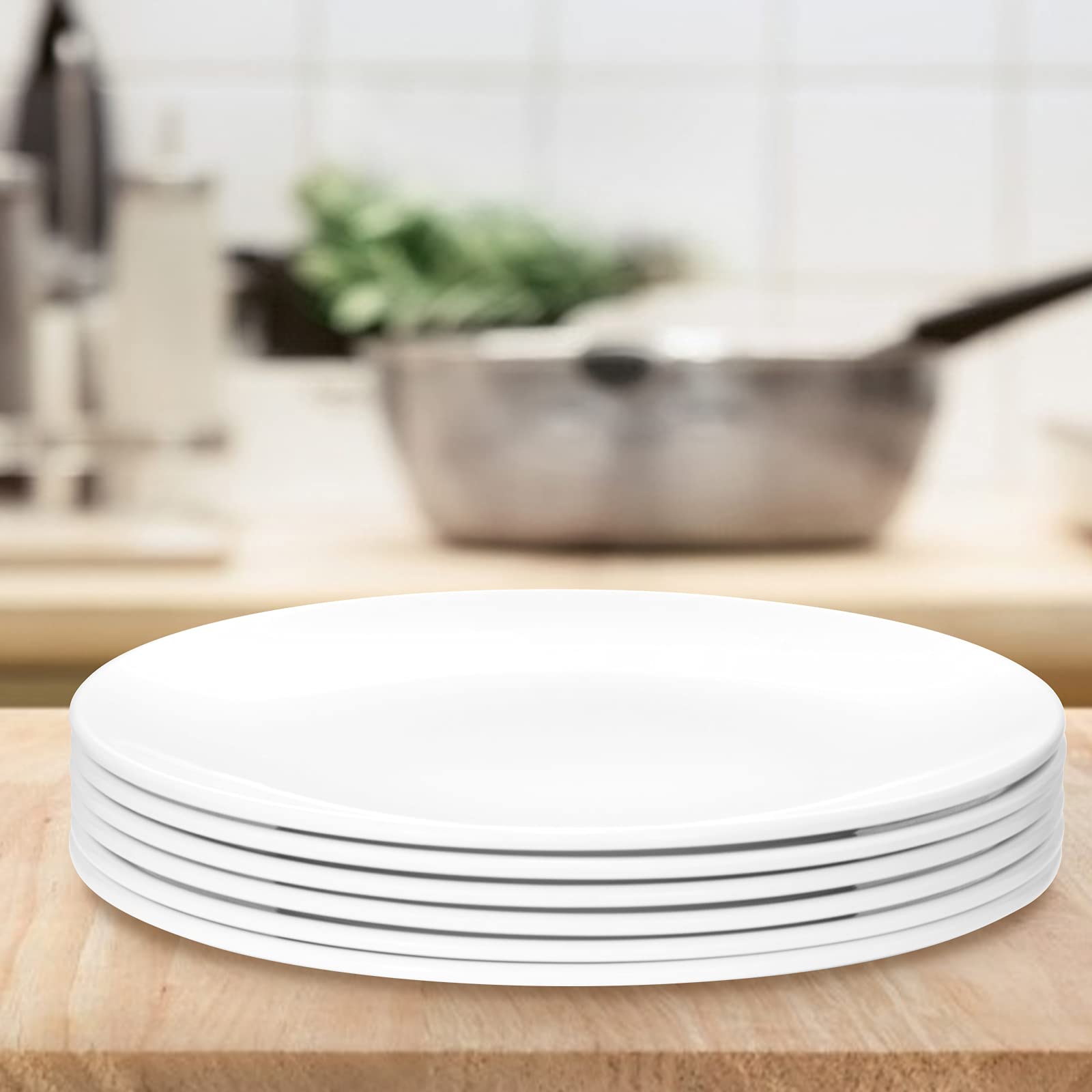 Hsdt Melamine Dinner Plates,Round,Flat Bottom,White,9 Inches,Set Of 6,Pyw-9-06