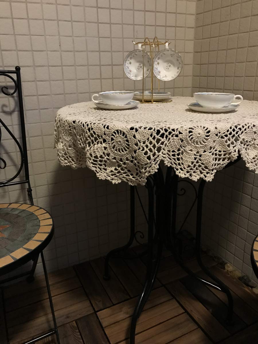 Janef White Handmade Crochet Cotton Table Cloth Lace Doilies Round Lace Tablecloths 35 Inches.