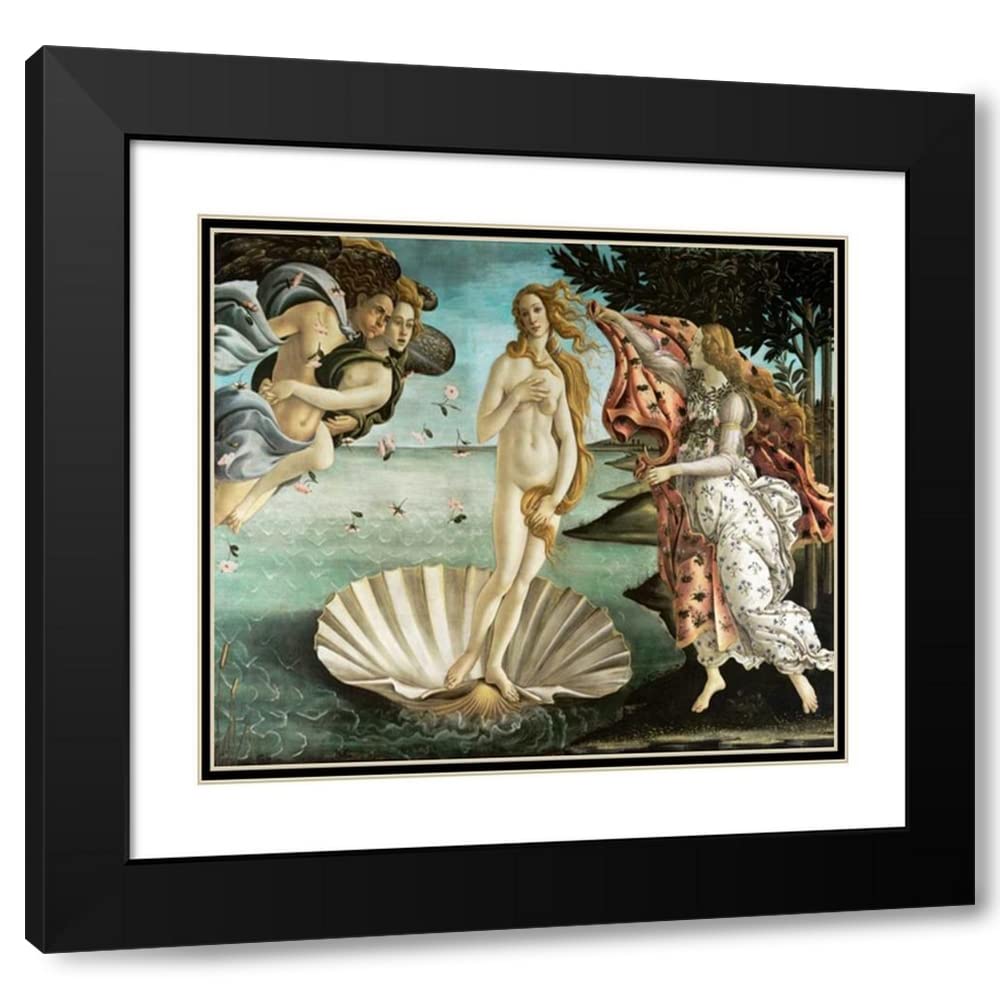 Artdirect La Nascita Di Venere 18X15 Black Modern Wood Framed With Double Matting Museum Art Print By Botticelli, Sandro