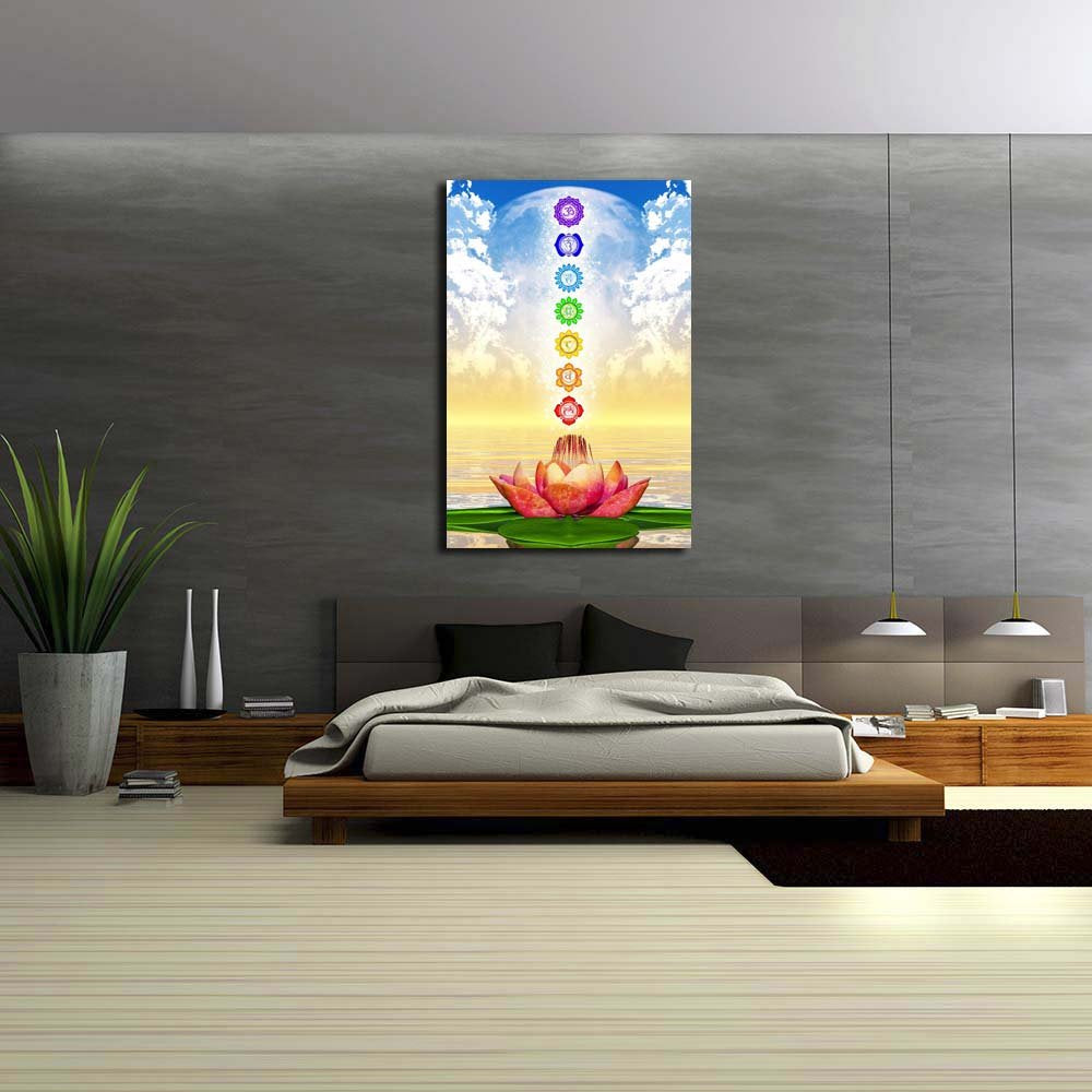 Pitaara Box Sacred Lotus & Chakras D1 | Unframed Canvas Painting for Bedroom & Living Room | 24 x 36 inch (61 x 91 cms)