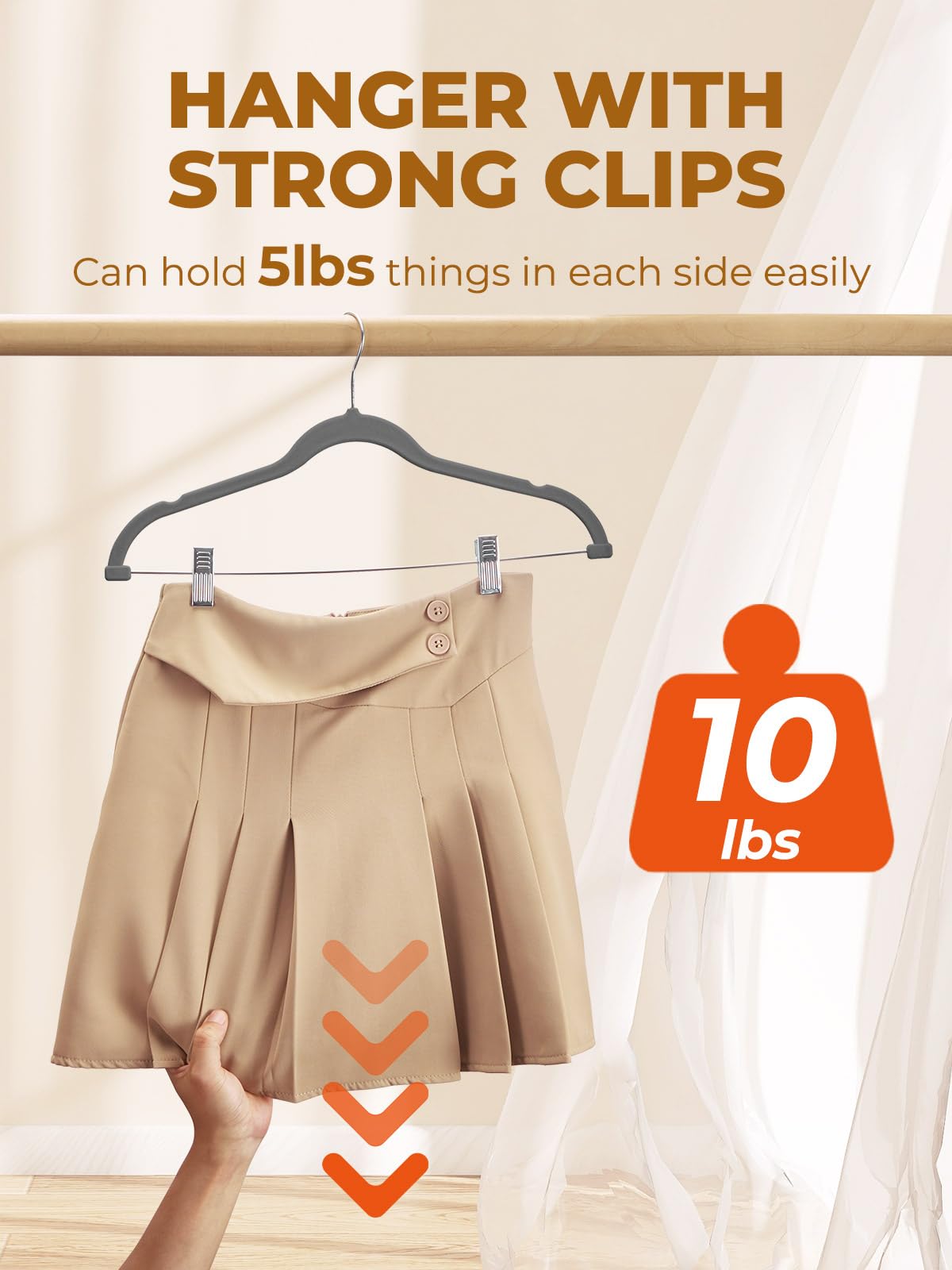 HOUSE DAY Velvet Skirt & Pant Hangers - 12 Pack, Gray, Adjustable Clips, Heavy Duty, Non Slip