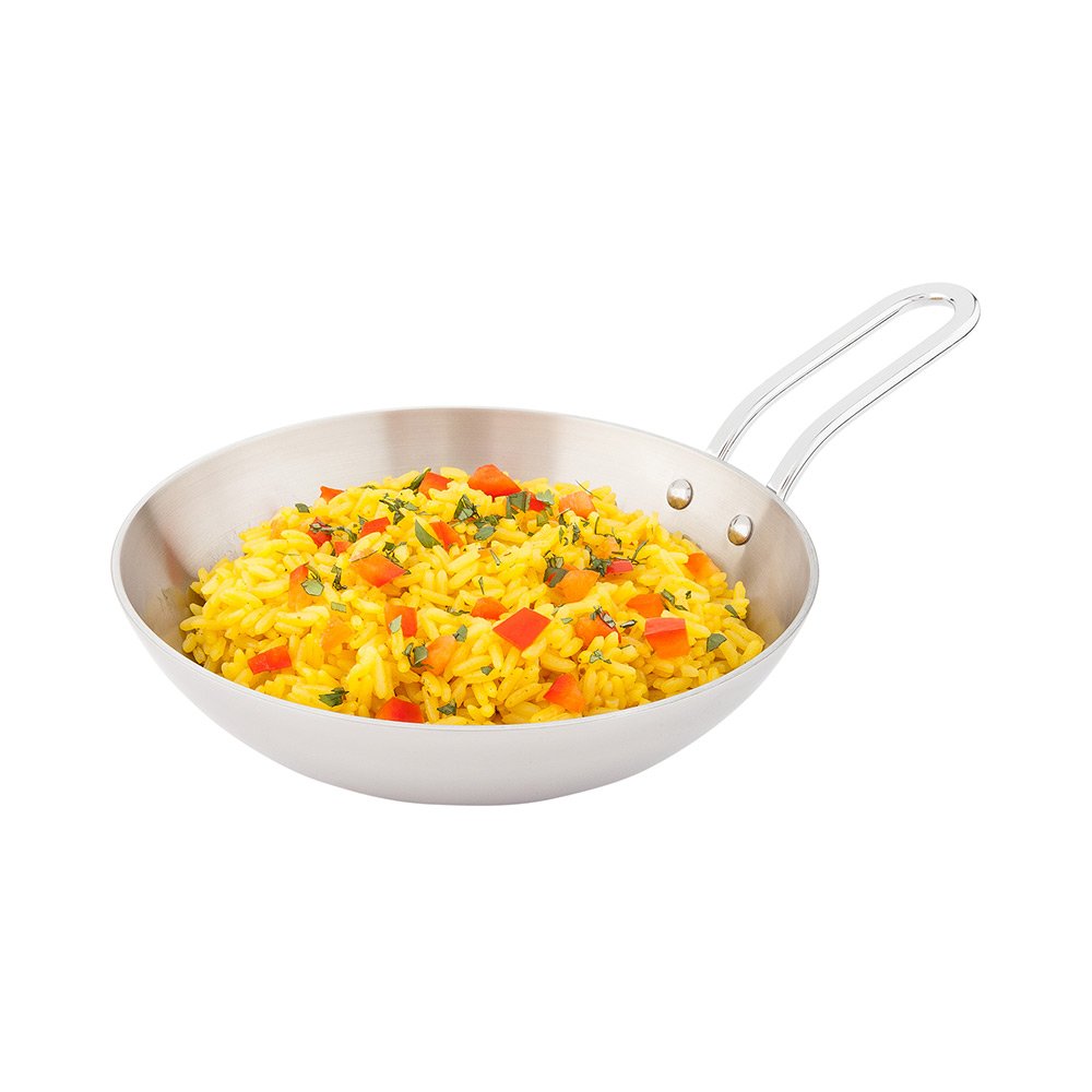 Restaurantware 6.5 Inch Mini Skillet 1 Curved Cooking Skillet - Stain Resistant With Handle Silver Stainless Steel Frying Skille