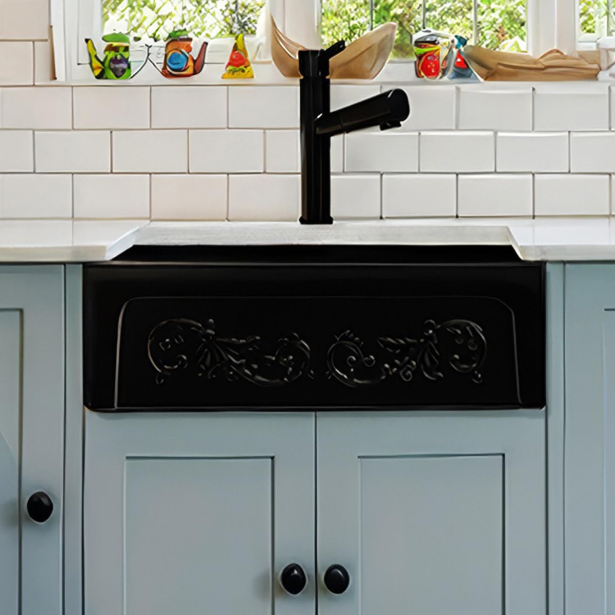 Whitehaus Collection Whsiv3333-Black St. Ives Kitchen, Front Apron, Undermount, Fireclay Sink, Large, Black