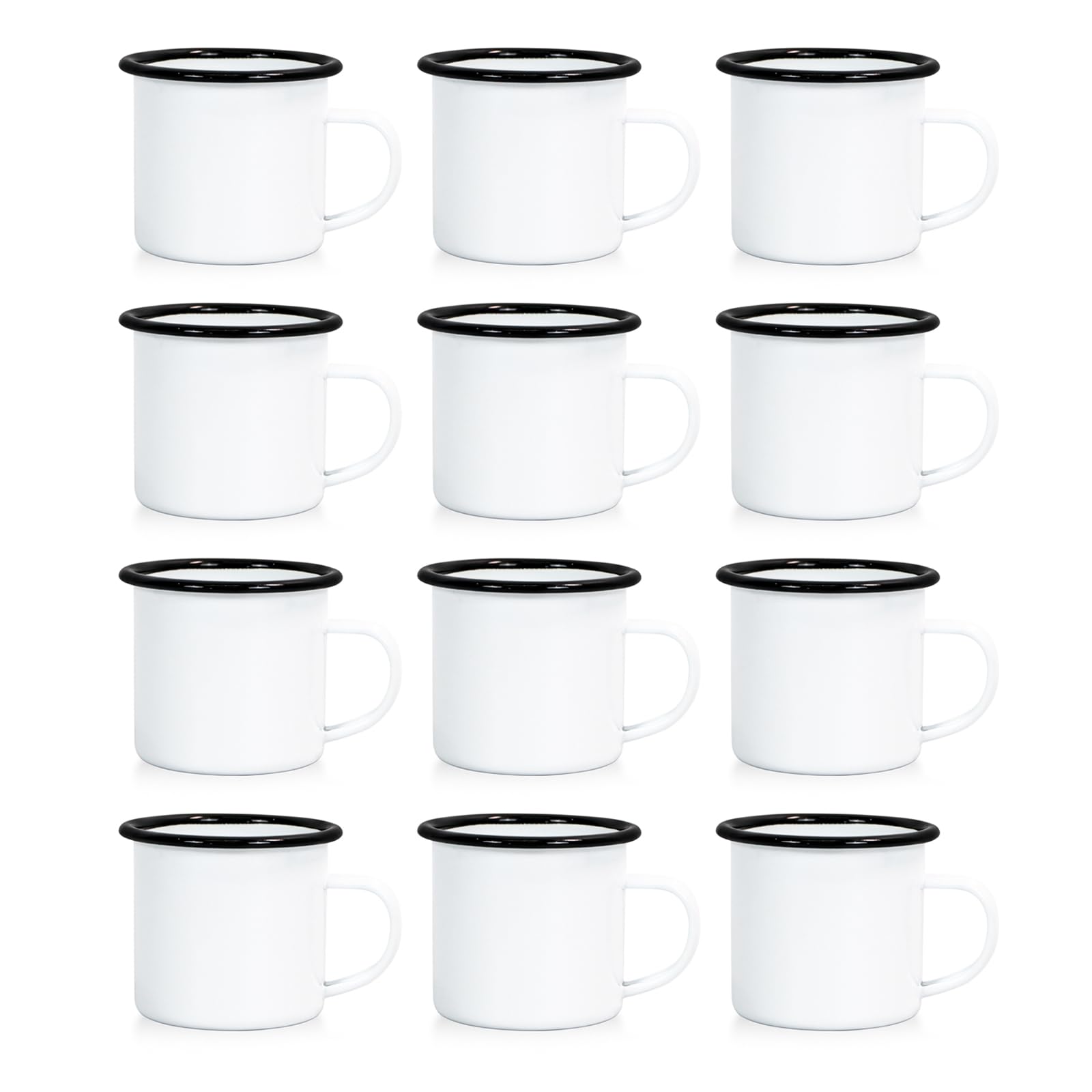MAIKESUB 12Pcs Sublimation Blank White Enamel Mug 12 OZ with Silver Rim Camping Travel Coffee Metal Mug Can be used as a gift fo