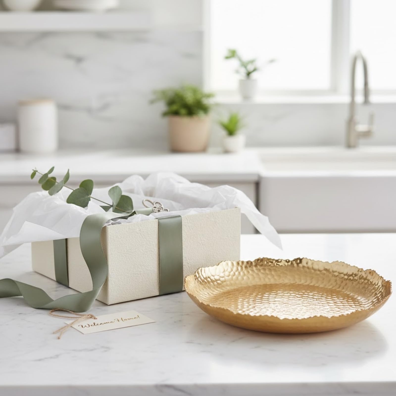 Gold Hammered Decorative Bowl Elegant Aluminum Centerpiece