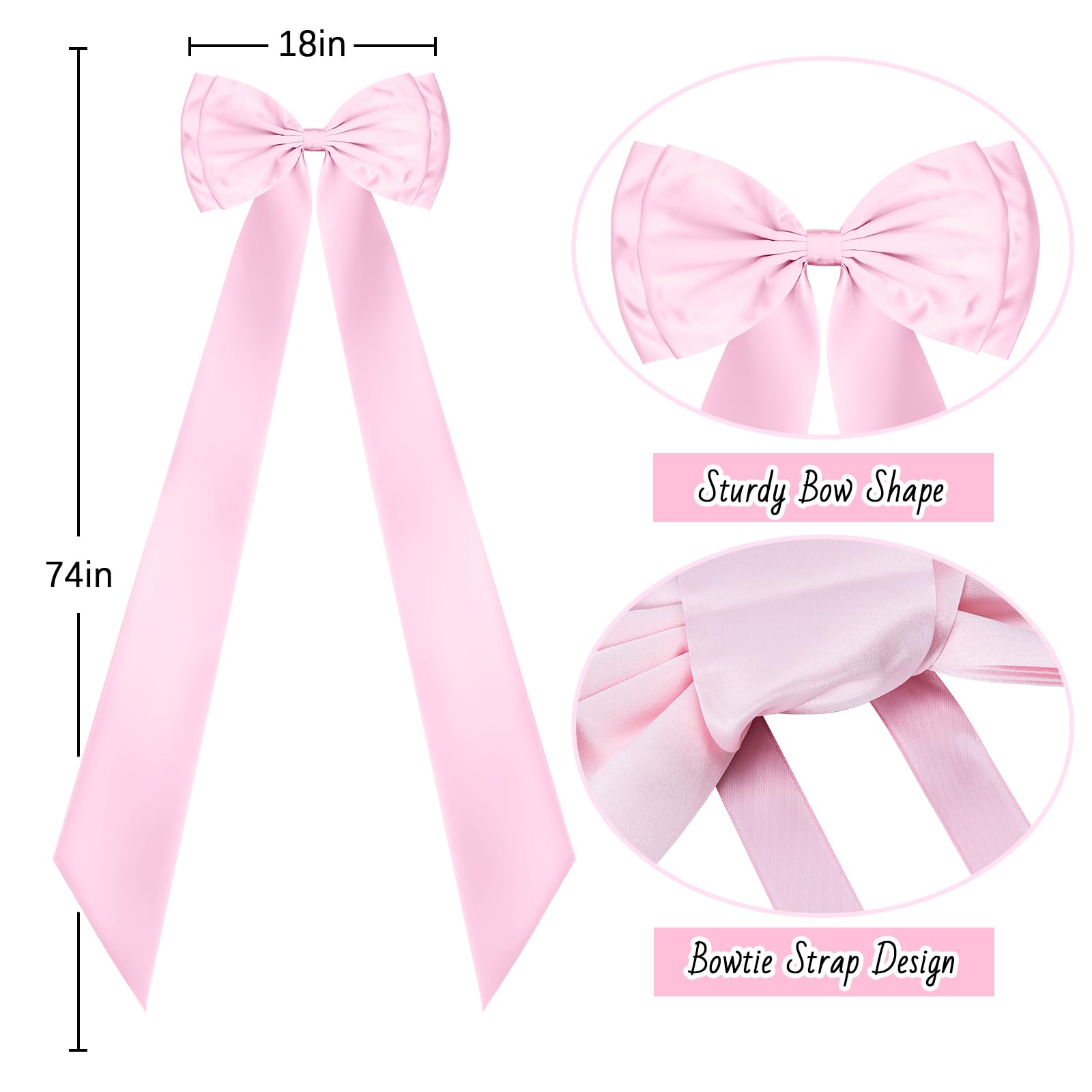FUANGUI Christmas Giant Bow Decoration, Pink Big Bow for Backdrop 75x18 Inch, Coquette Birthday Wall Room Home Decor, Large Sati