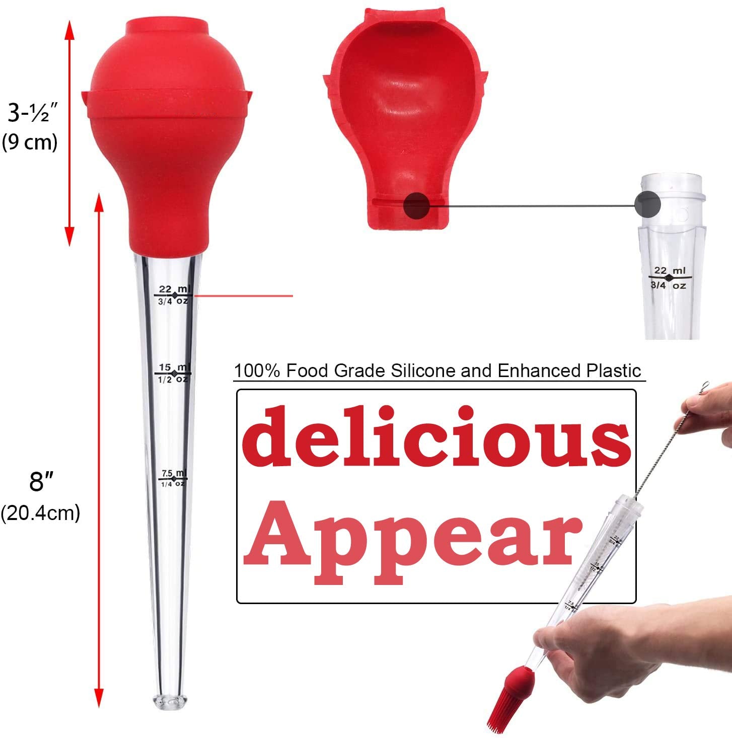 Best Tableware Turkey Baster Set Of 4 Commercial-Grade Quality Fda Silicone Bulbs, Including Marinating Needles And Barbecue Bru