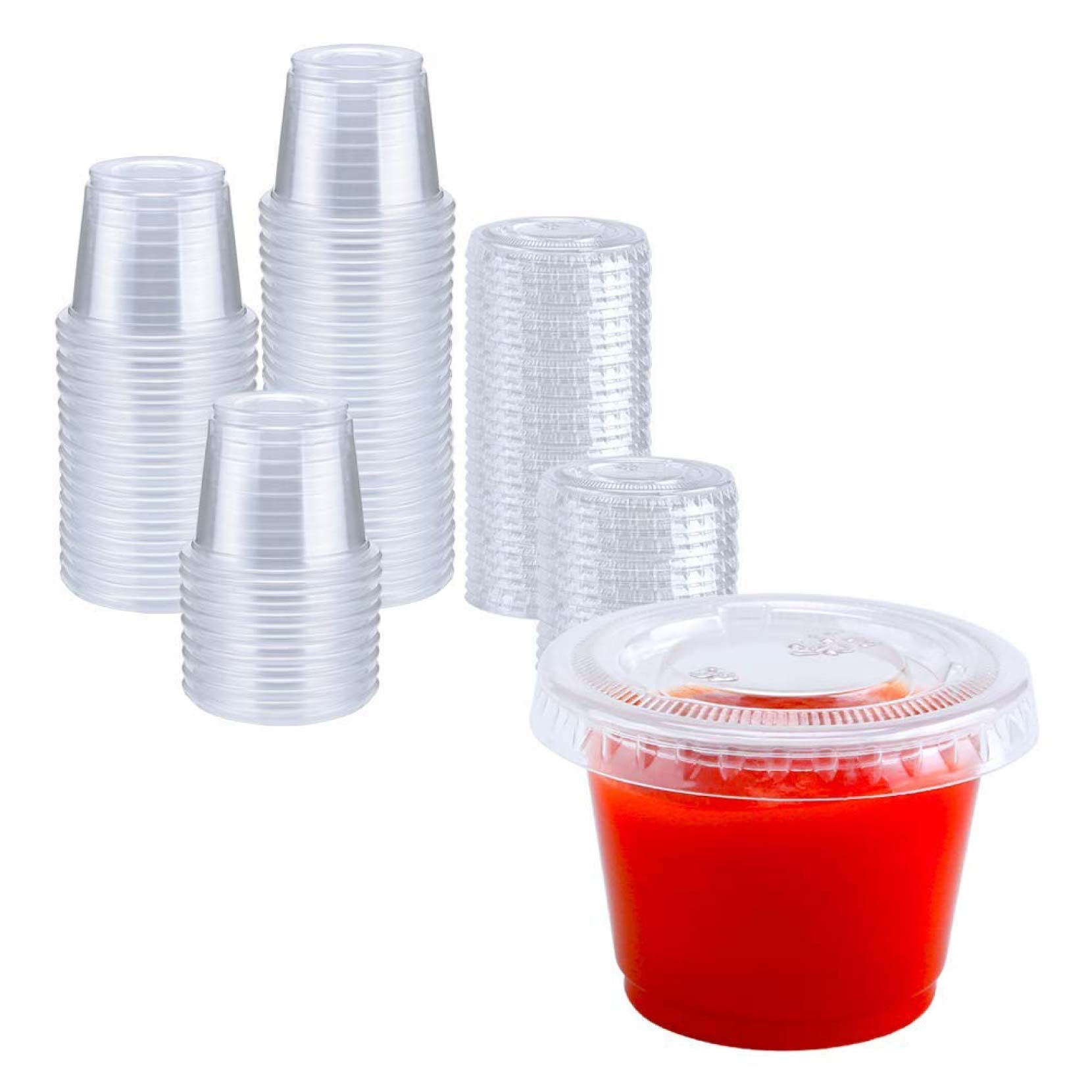 TashiBox 200 Sets - 1 Ounce Jello Shot Cups with Lids  Plastic Souffle Portion Cups with Lids  Clear