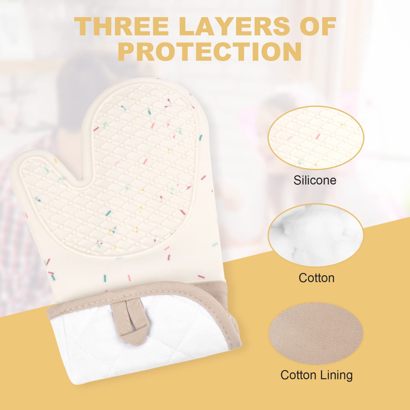 Auauy Oven Mitt, Kitchen Silicone Waterproof Oven Mitts, Heat Resistant 446? Non-Slip Silicone Oven Mittens Quilted Liner With 1