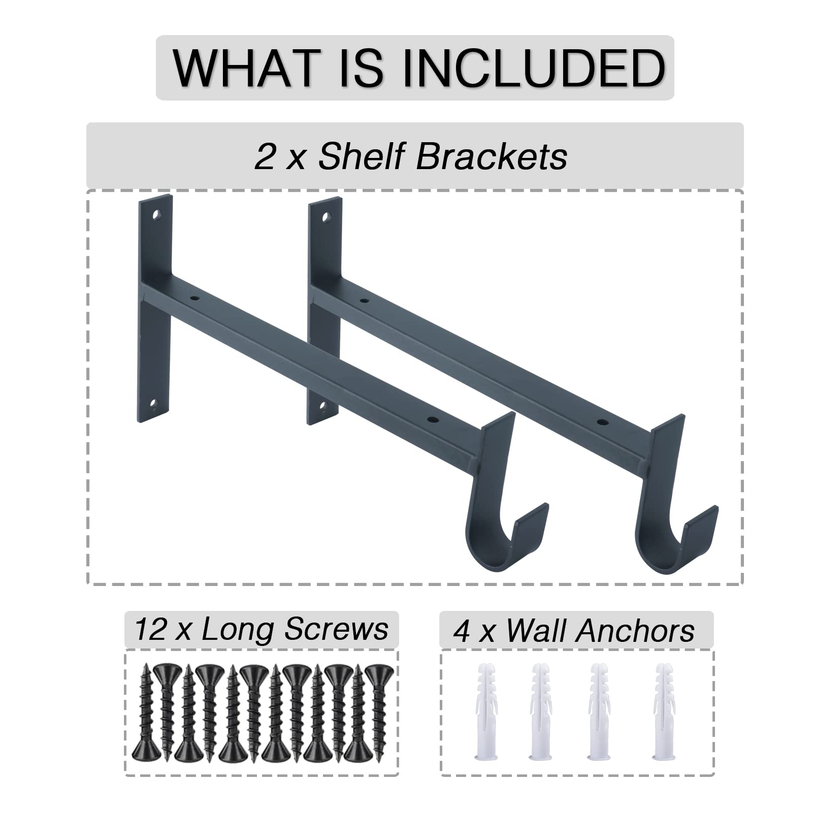 Ovov Shelf Bracket With Rod Holder 2 Pack Closet Shelf & Rod Brackets 12 Inch Black Heavy Duty Closet Rod Bracket