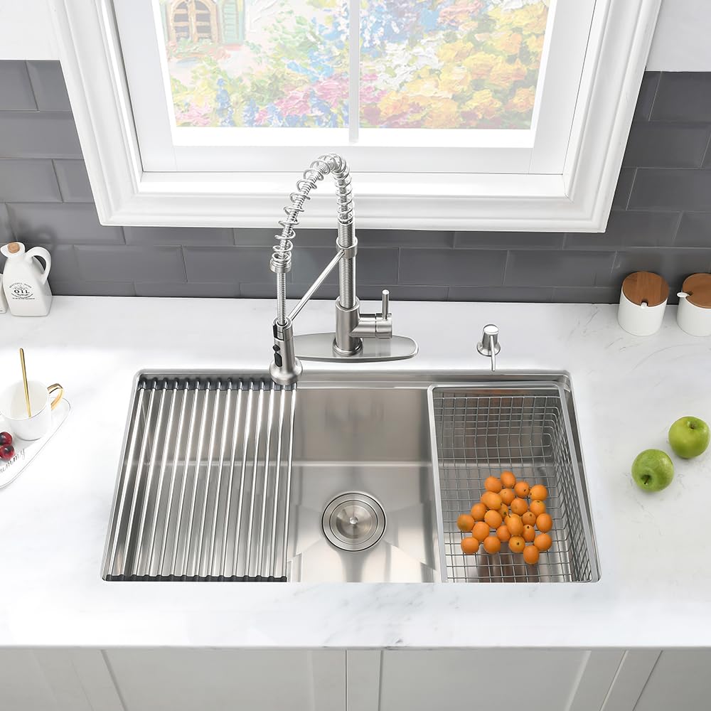 27 Inch Undermount Kitchen Sink Workstation-Vasoyo 27X19 Inch Undermount Workstation Kitchen Sink 16 Gauge Stainless Steel Deep