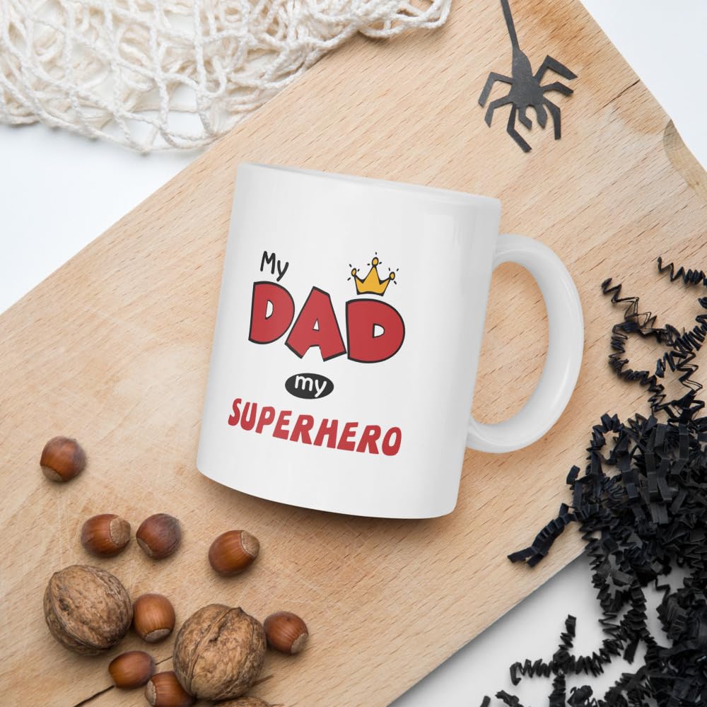 PRINTZILLA PZWM CM12 Microwave Safe Coffee Mug for Gift to Sister Brother Rakhi Birthday 300ml, My Dad My Superhero