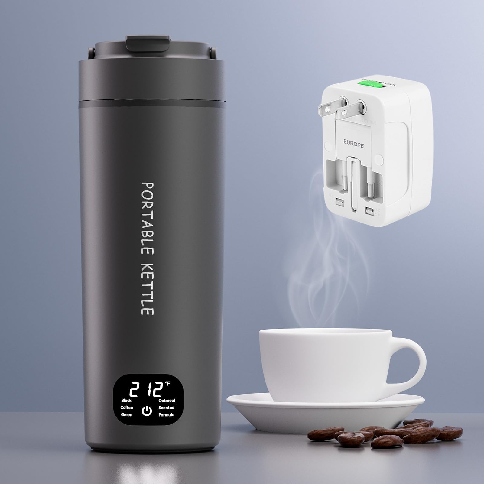 Dual Voltage Portable Electric Kettle Travel Hot Water For Tea, Coffee, 6 Temperature Controls And Lcd Display, 316 Stainless St