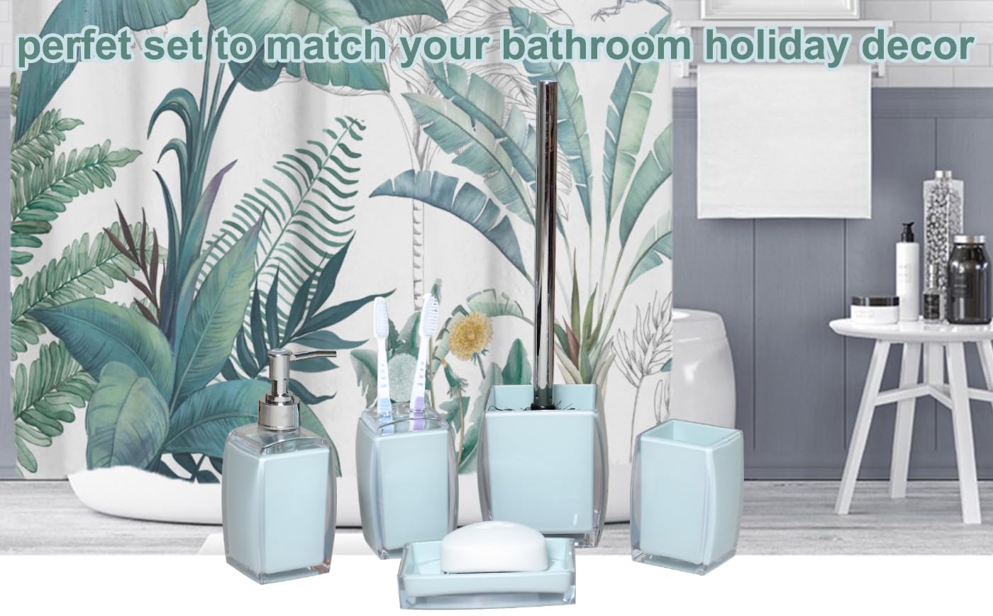 Tuanyo 5 Pcs Blue Acrylic Bathroom Accessories Set Complete,Lotion/Soap Dispenser,Soap Dish,Toothbrush Holder,Tumbler, Toilet Br