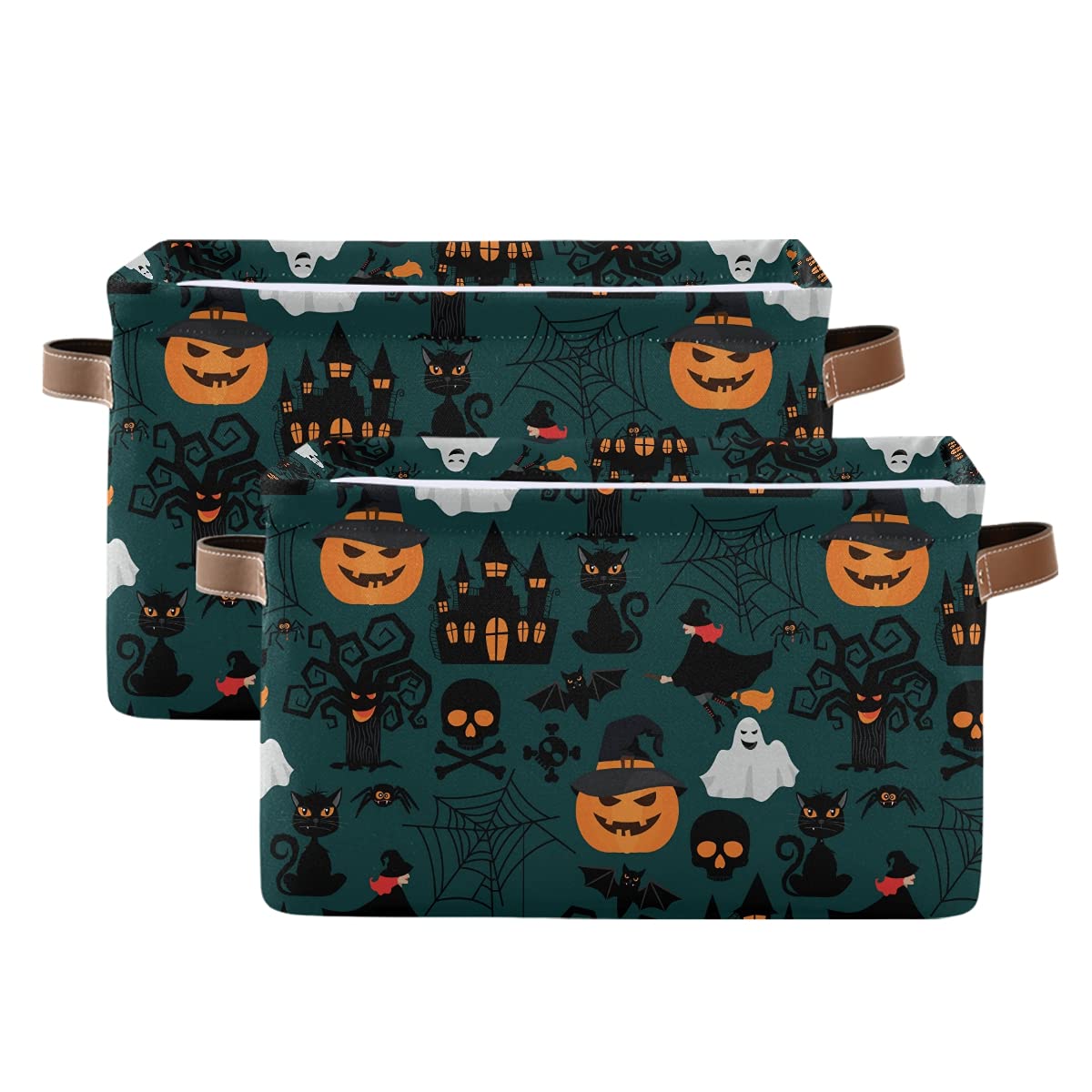 Senya Halloween Basket, Large Foldable Storage Basket With Handles Halloween Pumpkin Ghost Fabric Collapsible Storage Bins Organ