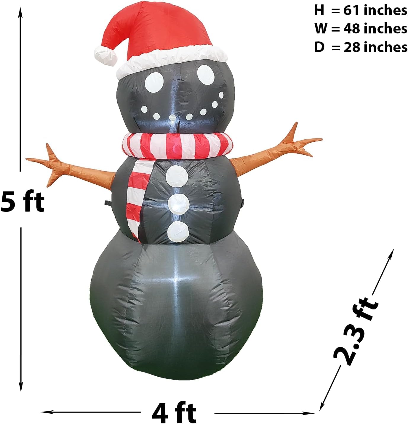 PRODUCTZ Christmas Decorations 5 FT Black Inflatable Snowman w/Christmas Hat Unique Holiday Blow Up Outdoor/Indoor/House/Yard De