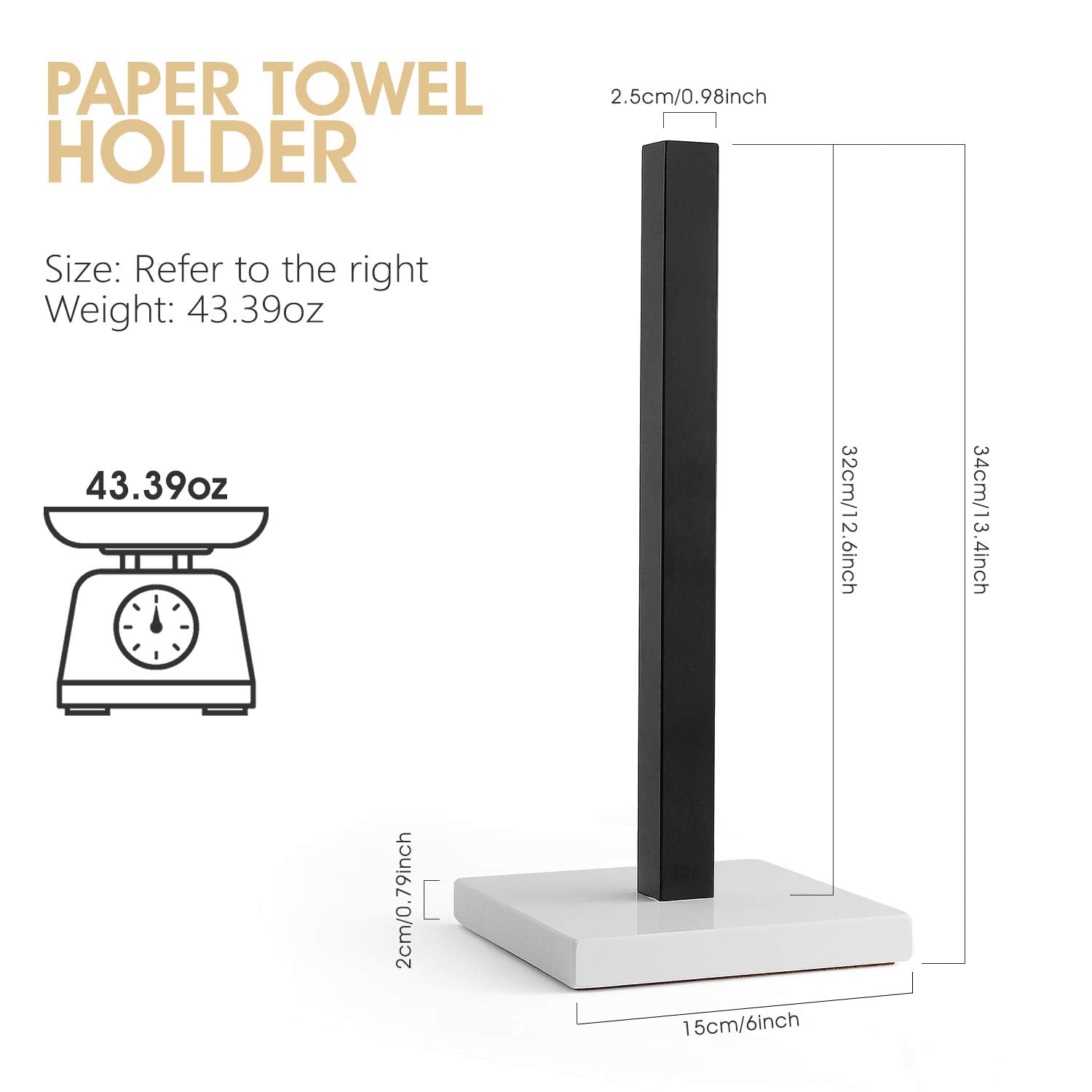 Lutavoy Paper Towel Holders Kitchen Standing Paper Towel Roll Holders With Marble Base Copper Plated(Kz60Black&White)