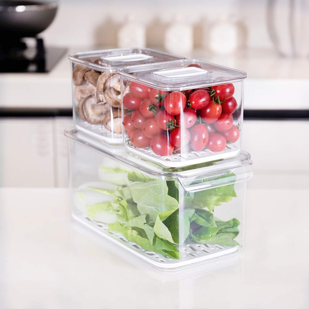Sanno Produce Saver Containers For Refrigerator, Containers Produce Saver Produce - Stackable Refrigerator Kitchen Organizer Kee