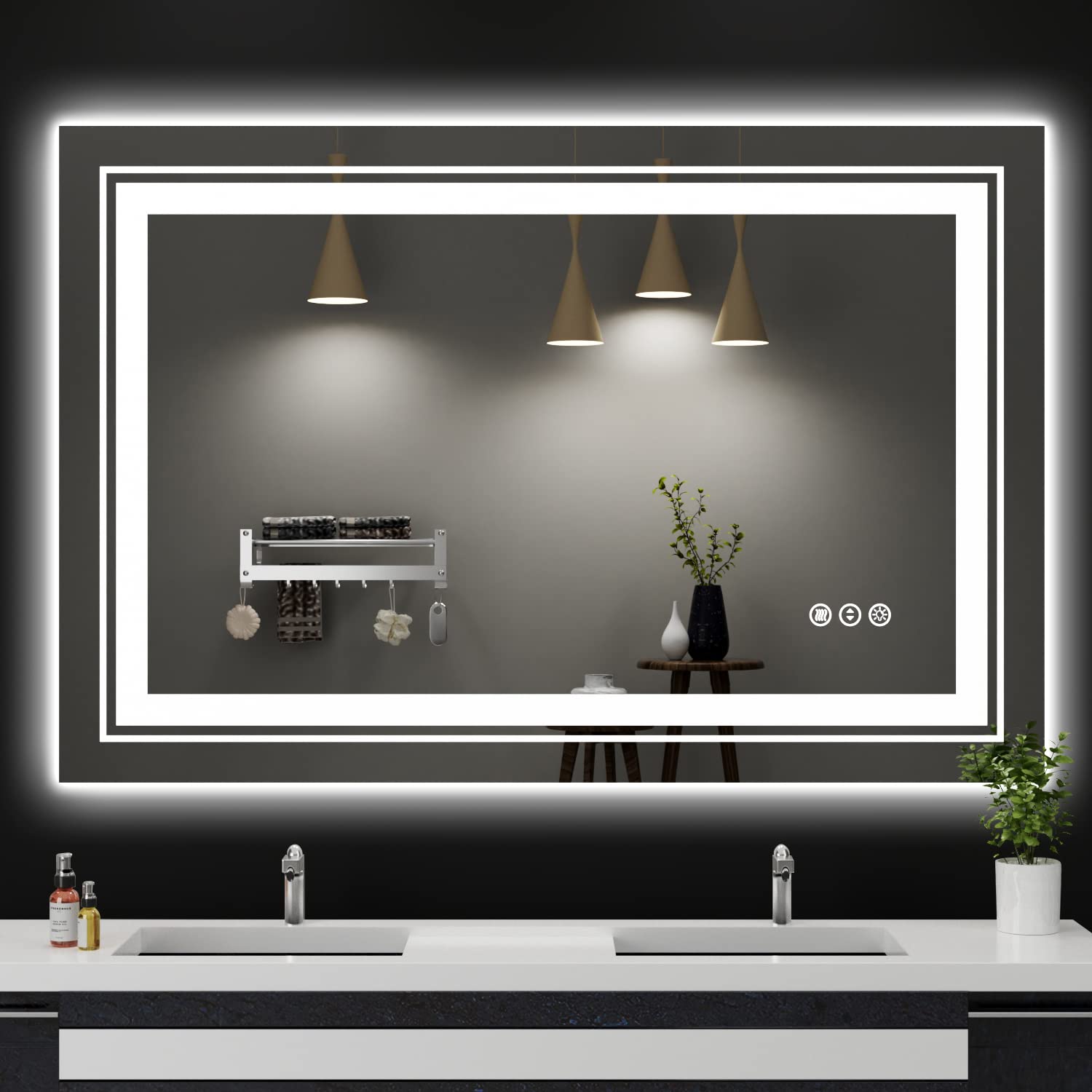 Snowdool 48X32 Front And Backlit Mirror Bathroom Led Mirror, Anti-Fog Bathroom Mirror With Lights, Stepless Dimmable, 3 Colors L