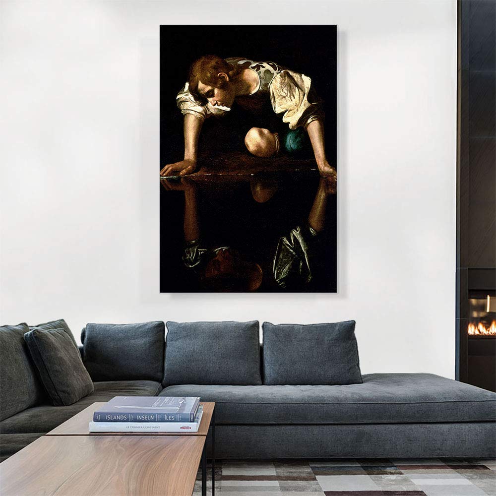 Artcanvas Narcissus 1599 Canvas Art Print Stretched Framed Painting Picture Poster Giclee Wall Decor By Caravaggio - 60'' X 40''