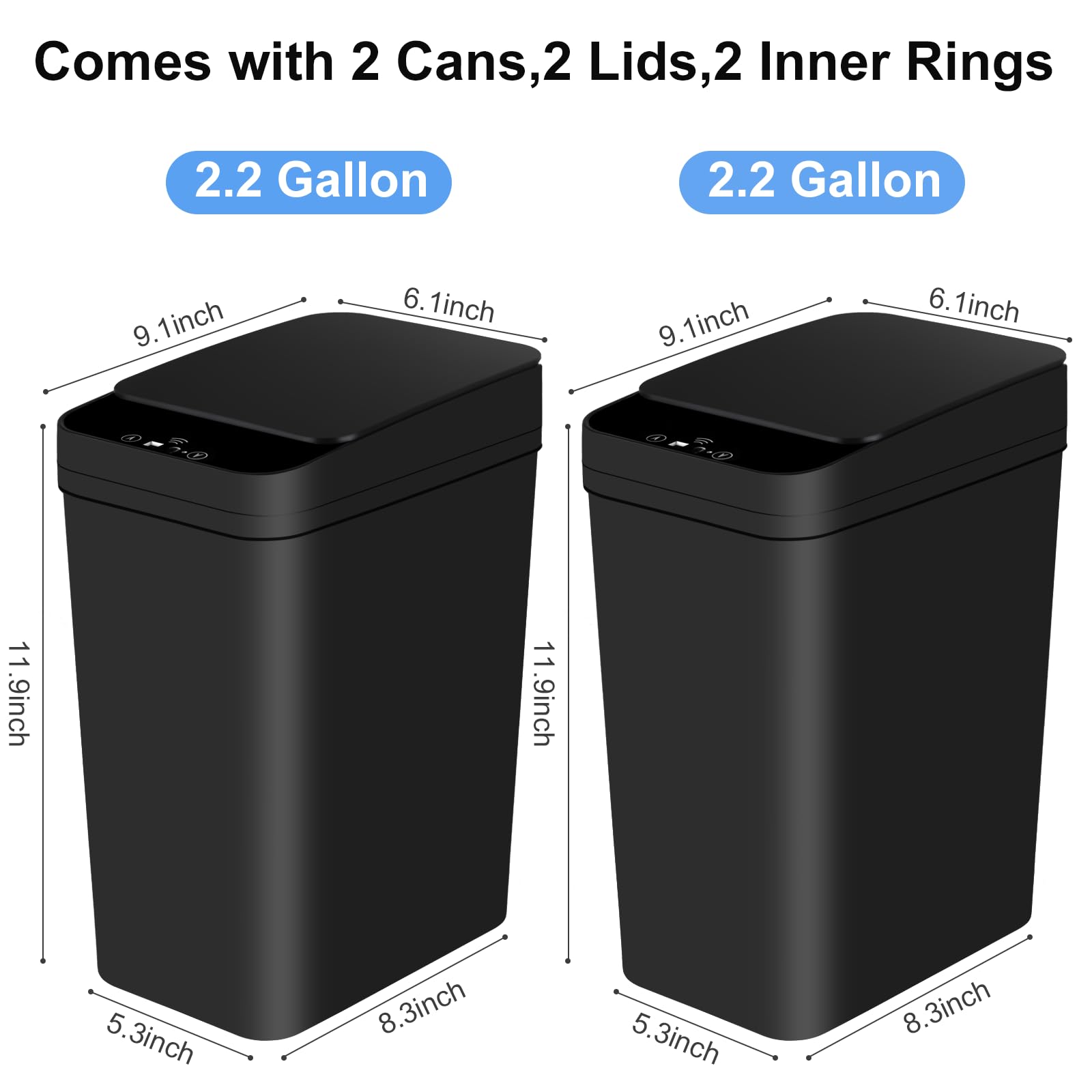 Anborry Bathroom Automatic Trash Can 2 Pack 2.2 Gallon Touchless Motion Sensor Small Slim Garbage Can With Lid Smart Electric Na
