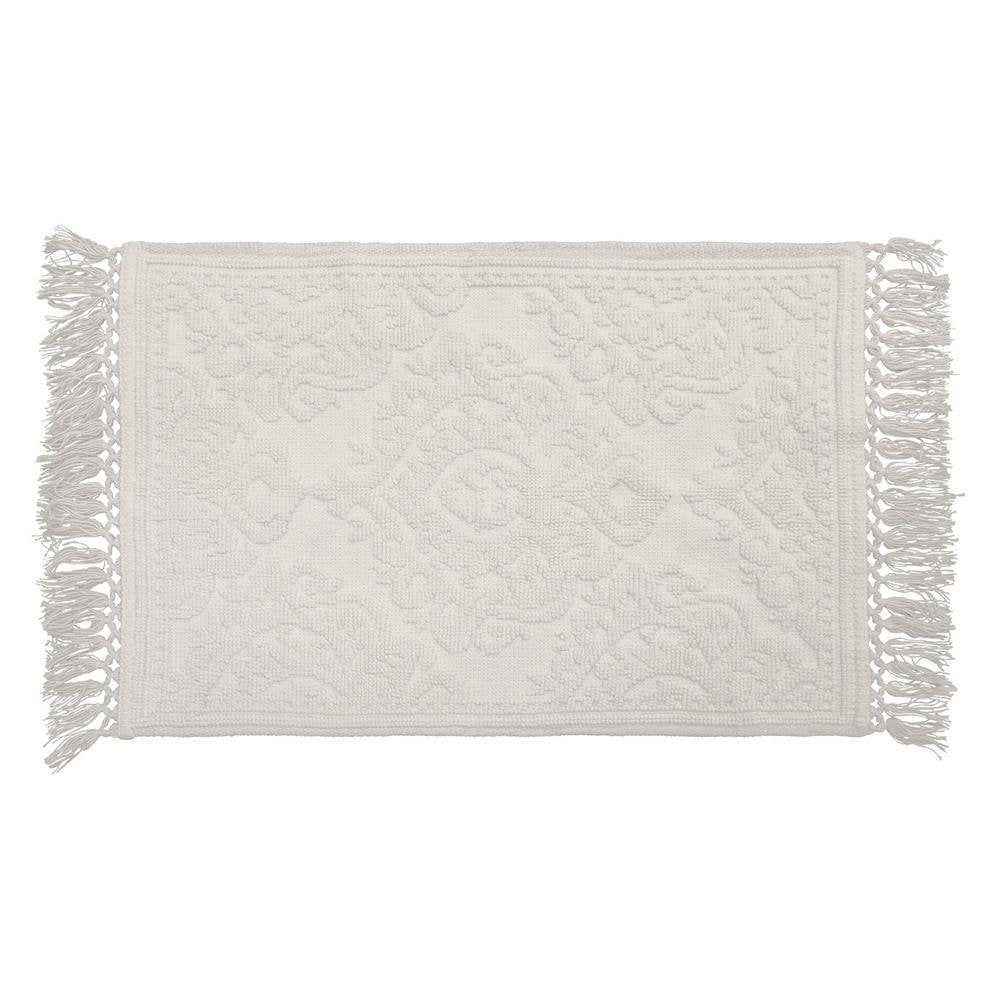 Jean Pierre - Ricardo Bath Mat, Woven Fringe Bathroom Rugs, 100% Cotton, Premium Bathroom Decor - Measures 21'' X 41'' - White