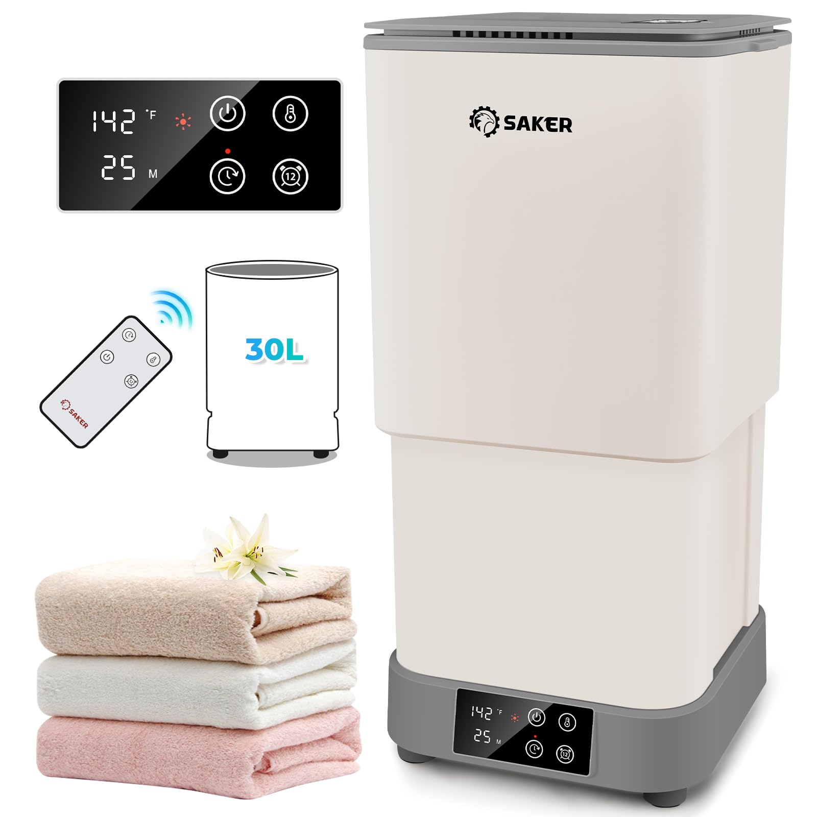 Saker Towel Warmer, 30L Large Hot Towel Warmer, Luxury Blanket Warmer With Adjustable Heating Time, Delay Time 1-12H, 4 Temperat