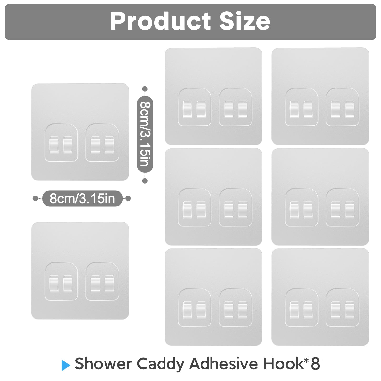 Lsnisni 8 Pack Shower Caddy Adhesive Replacement, Strong Adhesive Double Hooks For Shower Shelf, Waterproof Shower Adhesive Hook