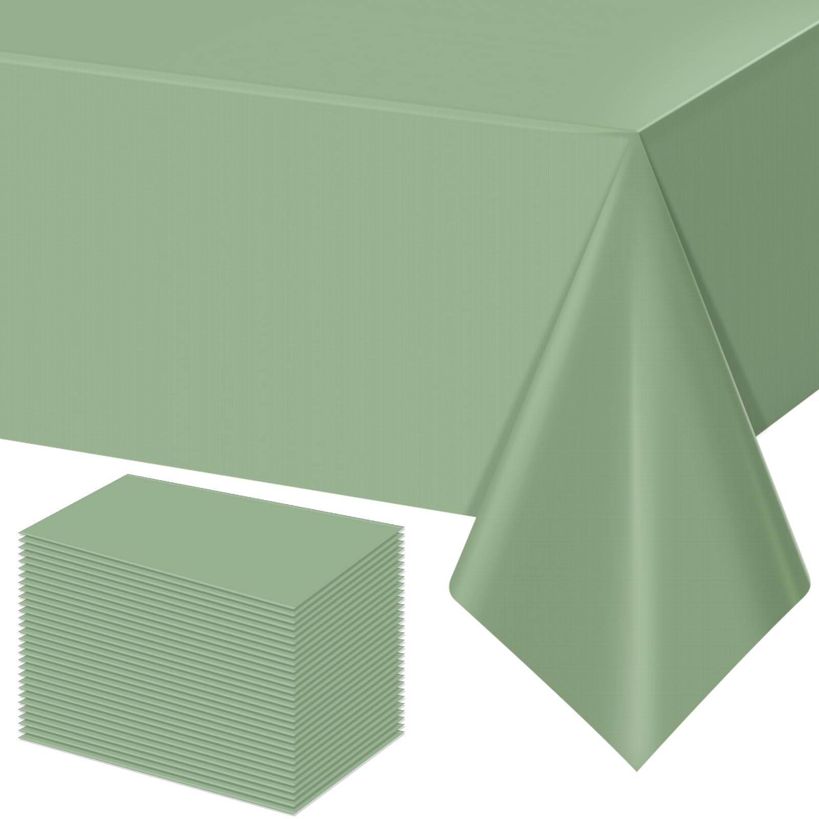 30Pack Sage Green Plastic Tablecloths for Rectangle Tables, Light Green Disposable Tablecloth, Waterproof Sage Green Table Cover