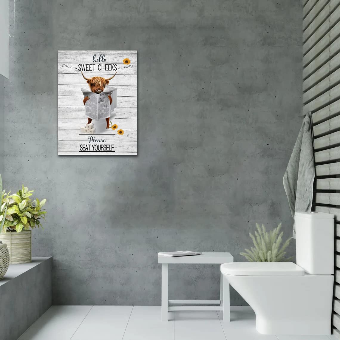 Swachit Funny Highland Cow Bathroom Wall Art Highland Cattle Bathroom Wall Decor Cow On Toilet Pictures For Wall Farmhouse Bathr