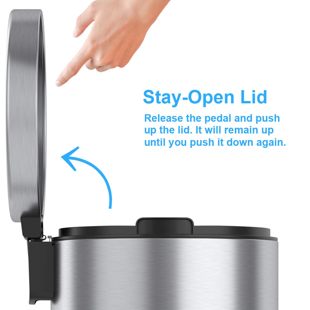Itouchless, 30 Liter Step Pedal Garbage Bin Softstep 8 Gallon Kitchen Trash Can With Odor Filter & Removable Inner Bucket, Steel