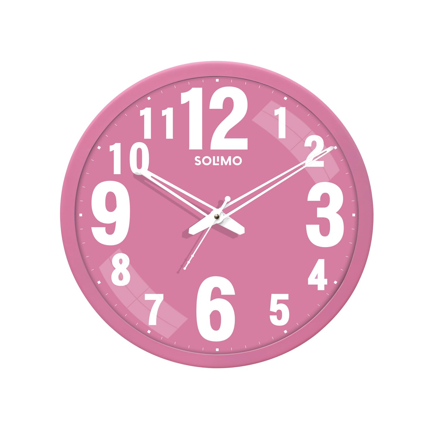 Amazon Brand - Solimo 12-Inch Bold Numeric With Silent Movement Modern Plastic Analog Wall Clock - Pink