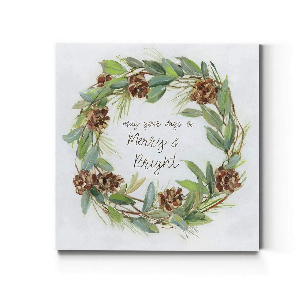 Renditions Gallery Merry  Bright Wreath Wall Art, Charming Christmas  Winter Artwork, Festive Pine Cones, Premium Gallery Wrappe