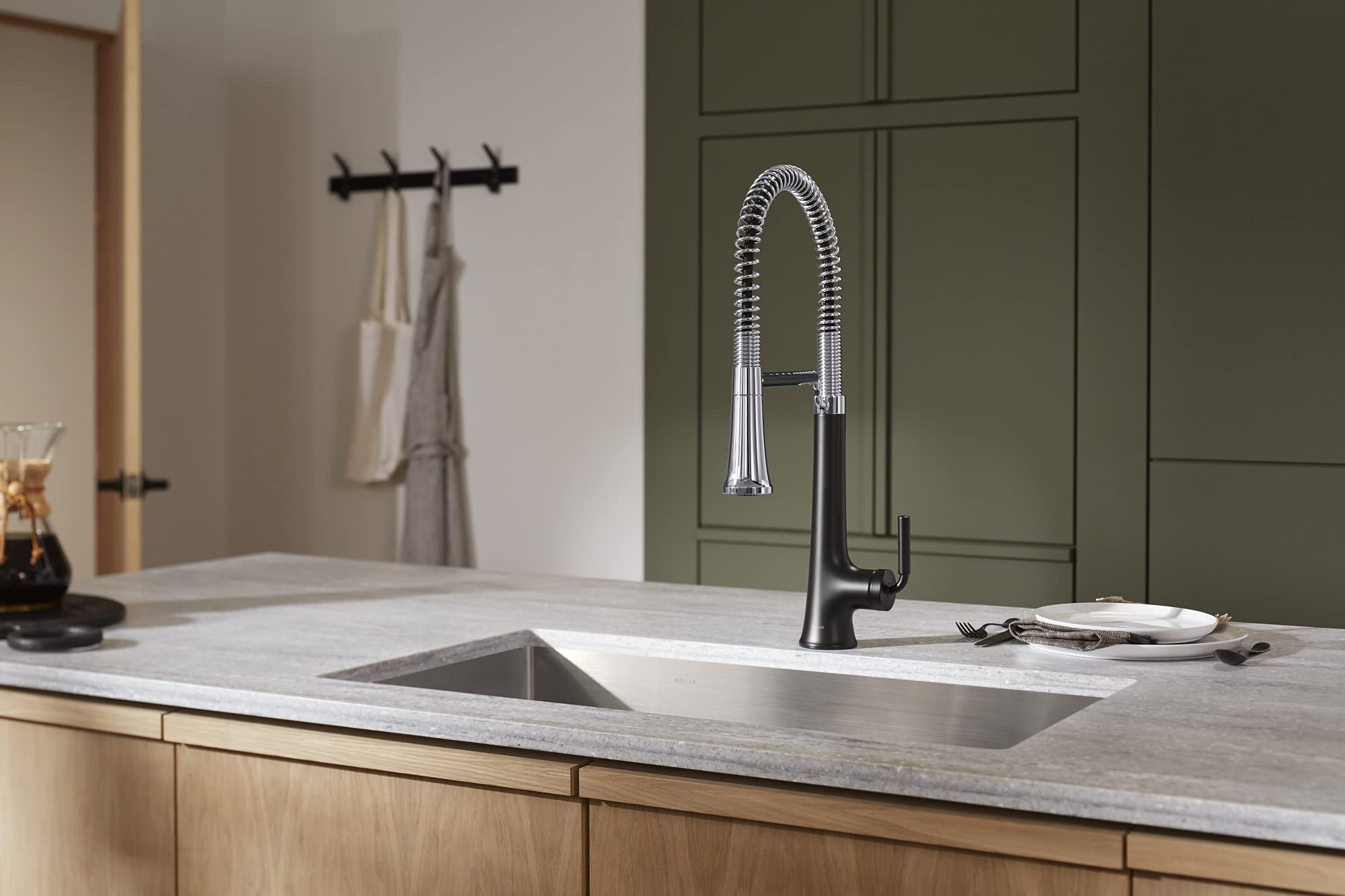Kohler 23765-Cbl Tone Semi Professional Kitchen Faucet, Matte Black/Polished Chrome