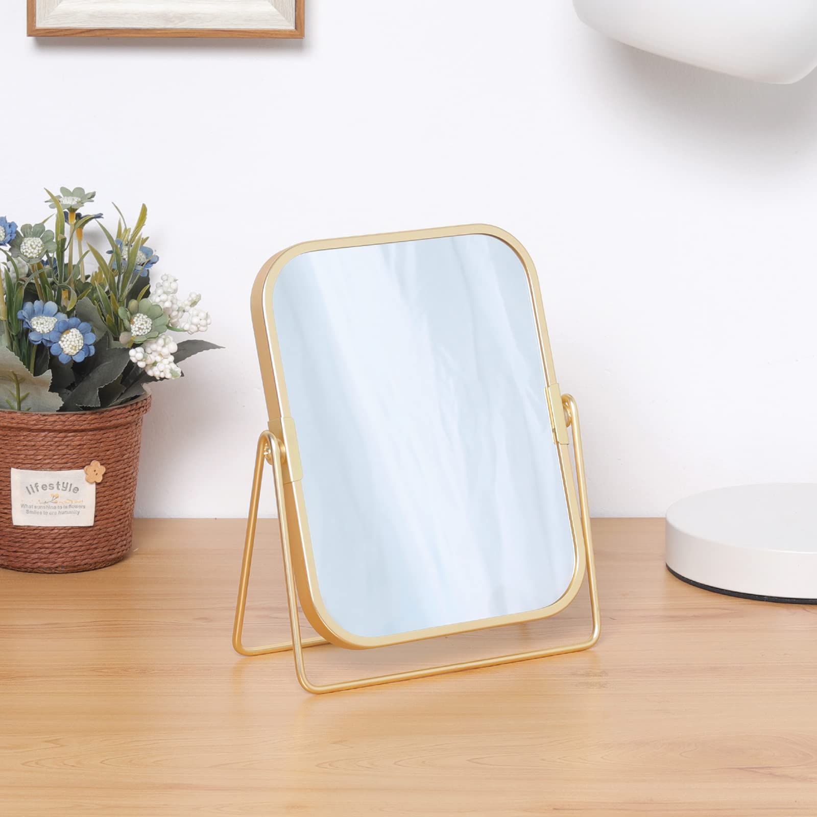 Longsheng - Since 2001 - Gold Tabletop Makeup Mirror Double Side Square Vanity Mirror Desk Mirror For Home Bathrom