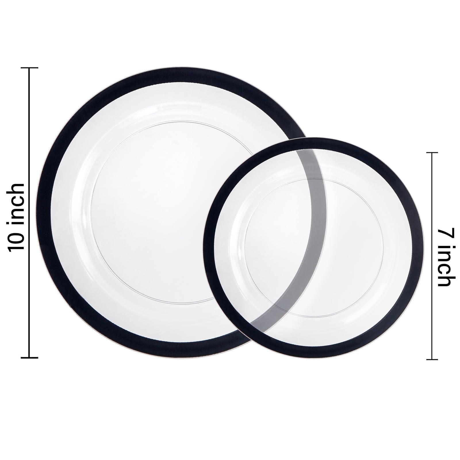 U-Qe 200 Pcs Clear And Black Plastic Plates - Black Plates Disposable Heavy Duty - Black Plastic Plates For Party - Include 100