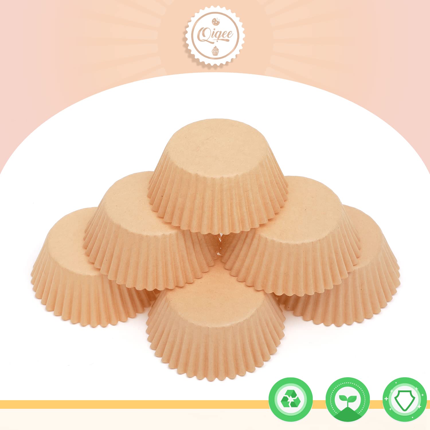 Qiqee 300 Count Jumbo Cupcake Liners Natural Muffin Liners Food Grade Jumbo Size Baking Cups Paper No Smells(Large Size)