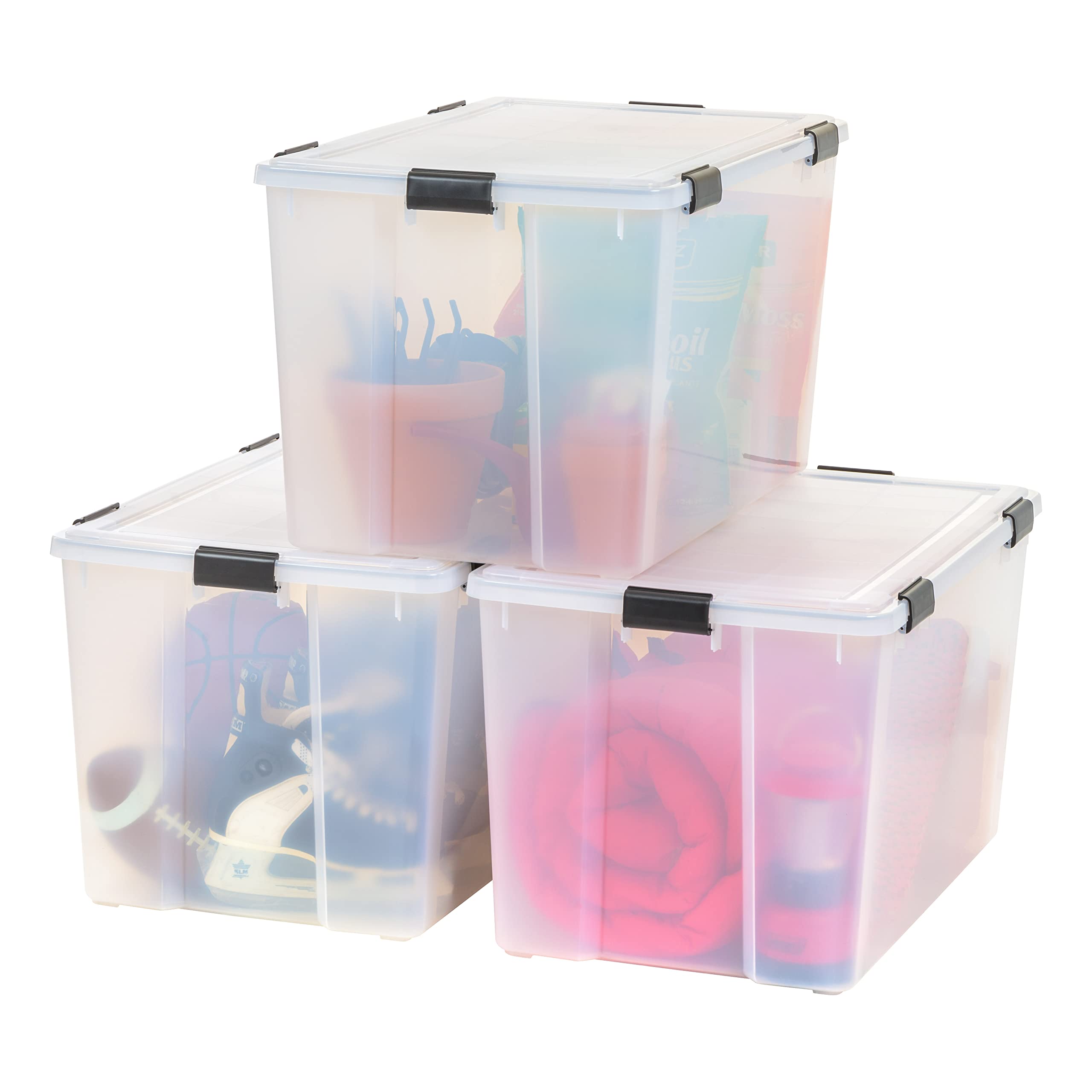 Iris Usa Weatherpro 156 Qt Storage Bins With Lids, 3 Pack, Bpa-Free Plastic Gasket Box With Tight Latch And Seal, Stackable Nest