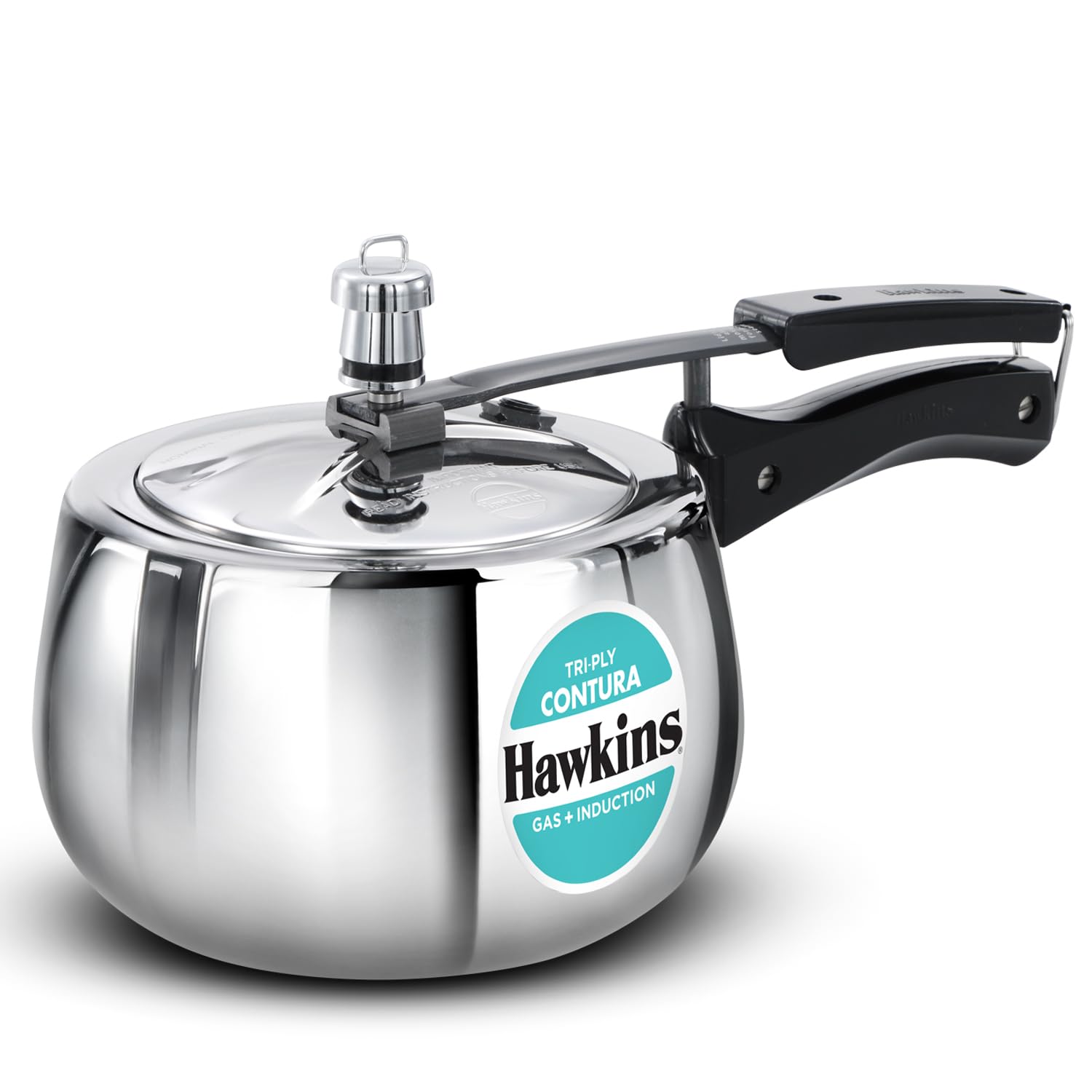 Hawkins Contura 3 Litre Triply Stainless Steel Pressure Cooker | Curved Body | Induction & Gas Compatible | Ideal For 57 Person