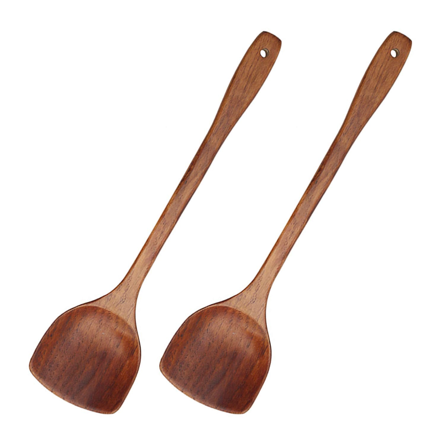 Wooden Spatula, 2Pcs Long Handle Flat Non-Stick Kitchen Cookware For Mixing And Cooking, 15.35
