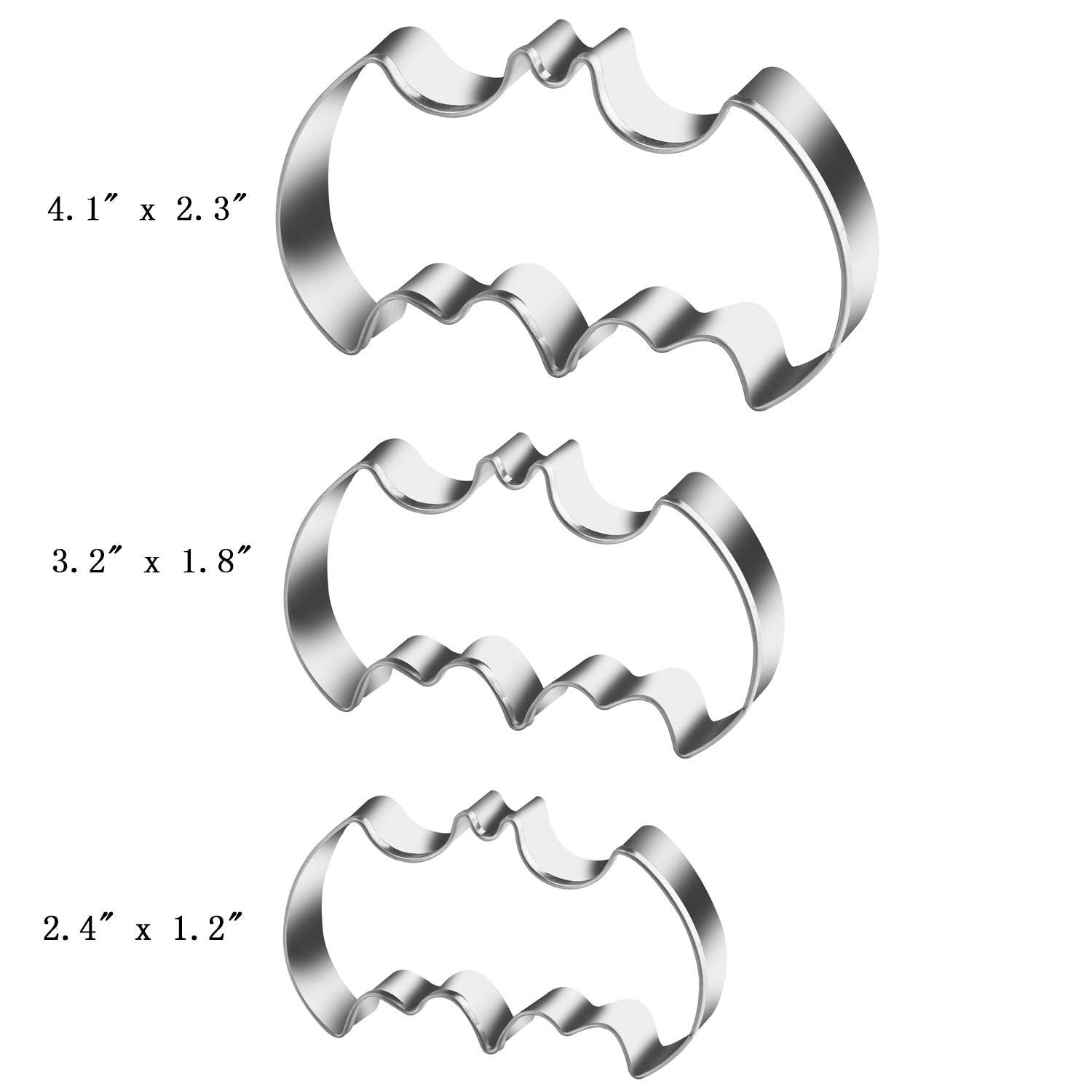 Kspowwin 3 Pack Cookie Cutters Set Stainless Steel Bat Shape Halloween Biscuit Cookie Cutter (3 Pieces Cookie Cutters)