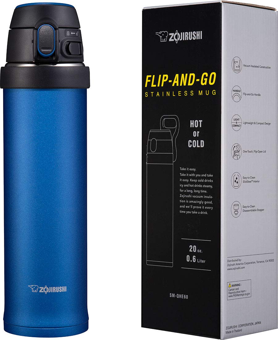 Zojirushi Sm-Qhe60Ak, Flip-And-Go Stainless Mug, 20-Ounce, Cobalt Blue, 1 Count (Pack Of 1)